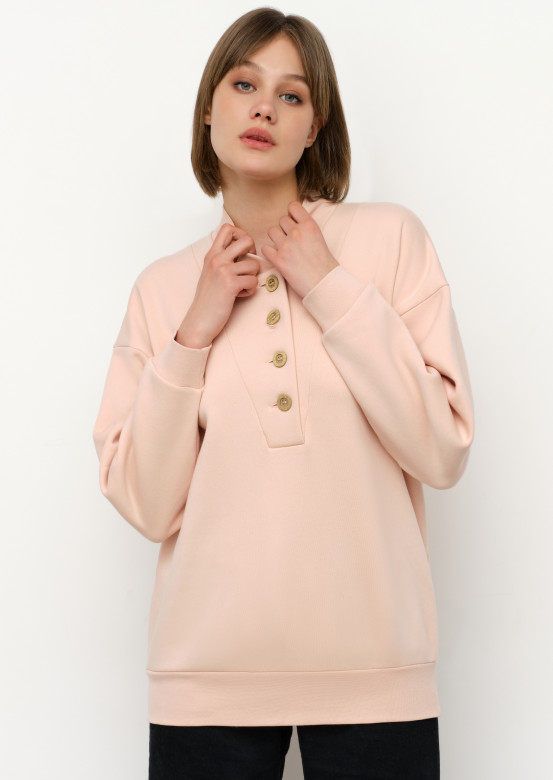 Pink cameo colour footer sweatshirt with wooden buttons